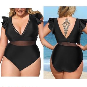 CUPSHE Women’s One Piece Swimsuit V Neck Ruffle Mesh